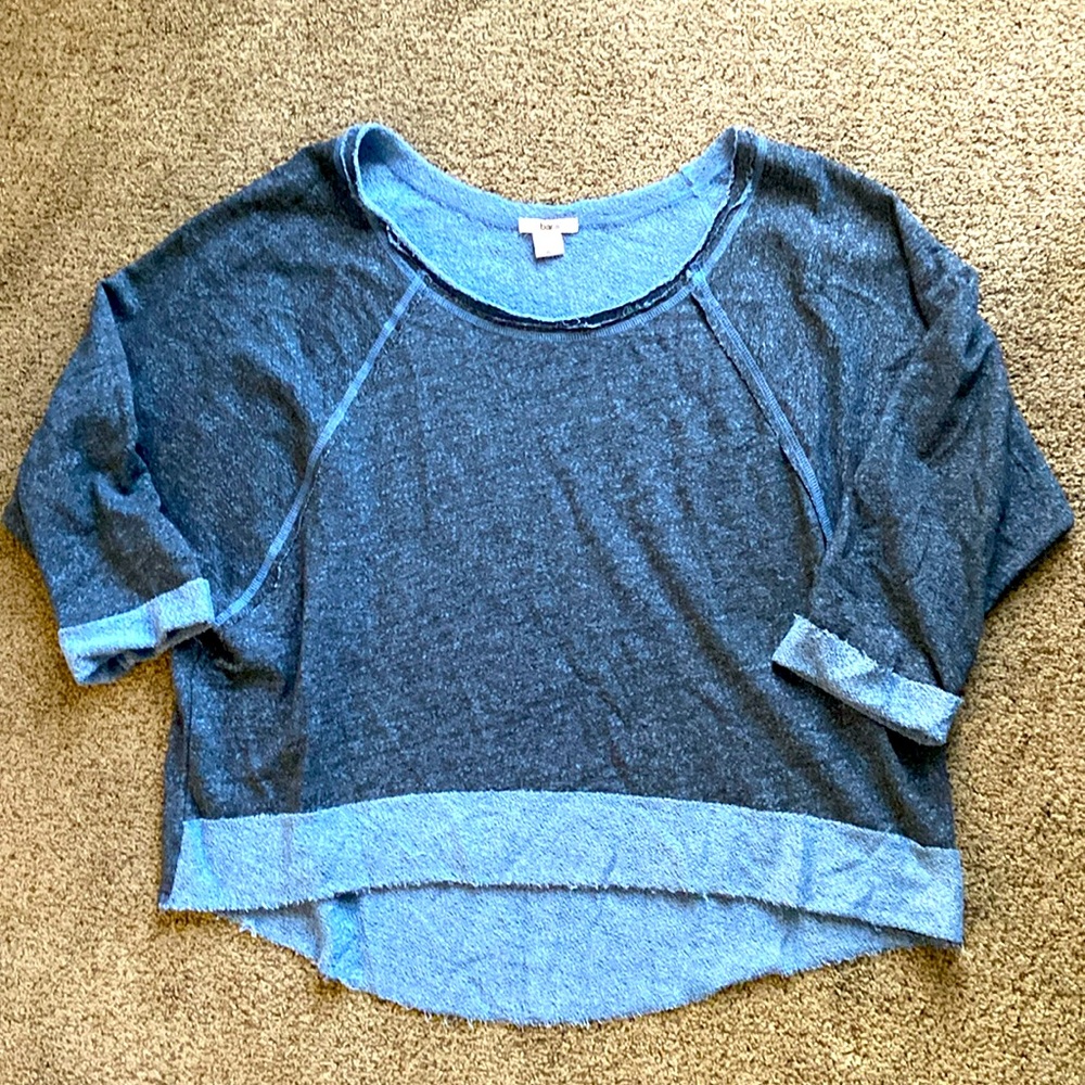 Bar iii blue/gray front cropped boxy sweatshirt top Sz XL